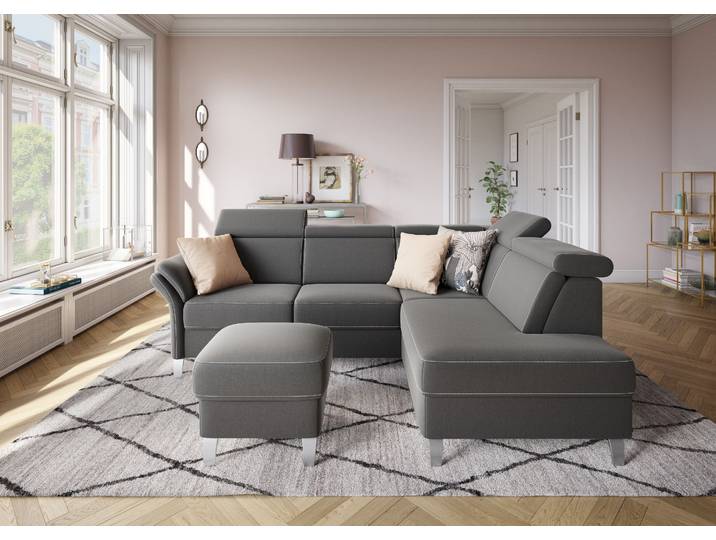 Ecksofa, Luxus-Microfaser, Anthrazit, 245×193 cm, Mit Bettfunktion & Kopfteilverstellung, Modern, sit&more