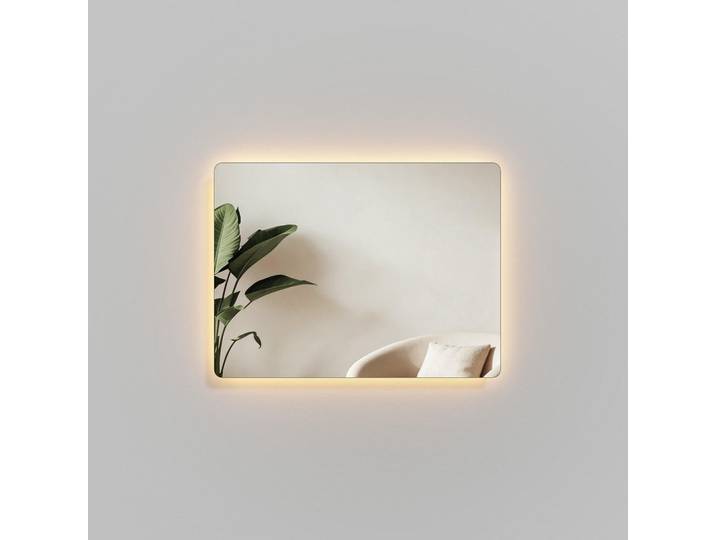 Emke Badspiegel LED abgerundet Kaltweiß/Warmweiß Wippschalter seitlich 60/45 cm, Transparent, Glas, Galaxis, Mode, Rechteckig, 60x45x3.6 cm, Badezimmer, Badezimmerspiegel, Badspiegel
