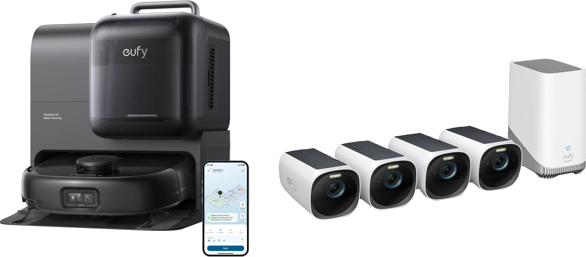 eufy Robot aspirateur Omni E28 +Kit de 4 caméras eufyCam S330 (eufyCam 3)