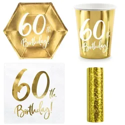 Party Geschirr 60. Geburtstag gold Partyset Einweggeschirr 60 Jahre Teller Becher Servietten