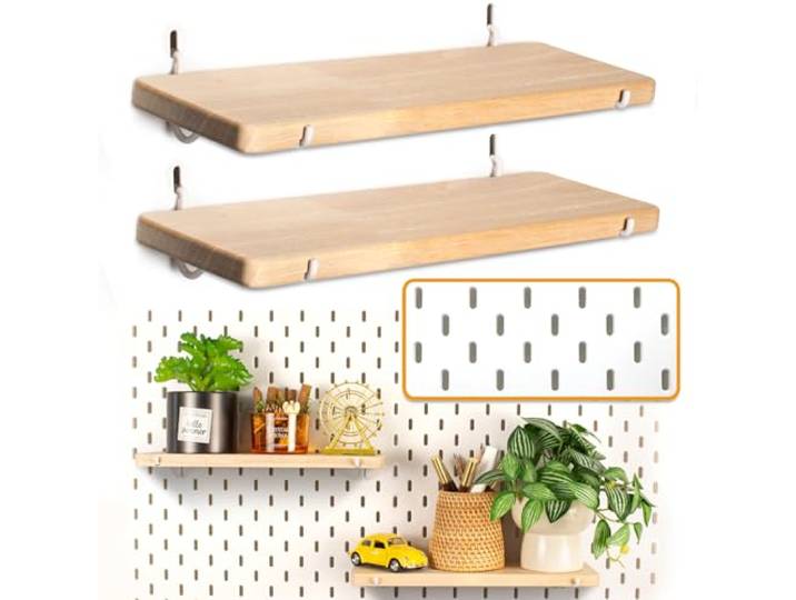 SEMPOMA Lot de 2 étagères en panneau perforé en bois massif avec crochets pour panneau perforé\, compatibles avec IKEA Skadis