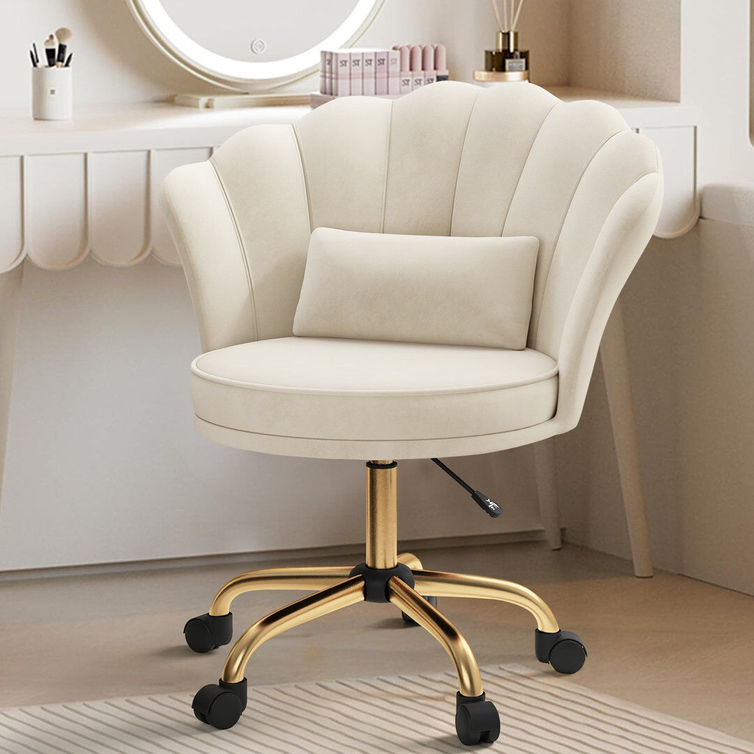 Fairmont Park Dutch Velvet Adjustable Office Chair With Smooth Casters For Office Featuring Ergonomic Support And 250Lbs Capacity Beige 60cm W X 60cm D