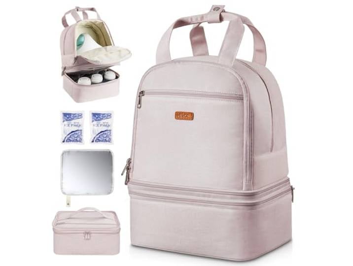 VEVOR Sac à Dos pour Tire-Lait S1/S2 Sac Isotherme Conservation Lait Maternel Portable avec Poche de Glace\, Tapis Imperméable\, Étui Transport pour Stockage Biberons Lait\, Travail\, Voyages\, Rose Clair