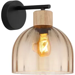 LED Wandleuchte Wandlampe Wohnzimmerlampe  Glas Amber Holz Schwarz H 24 cm