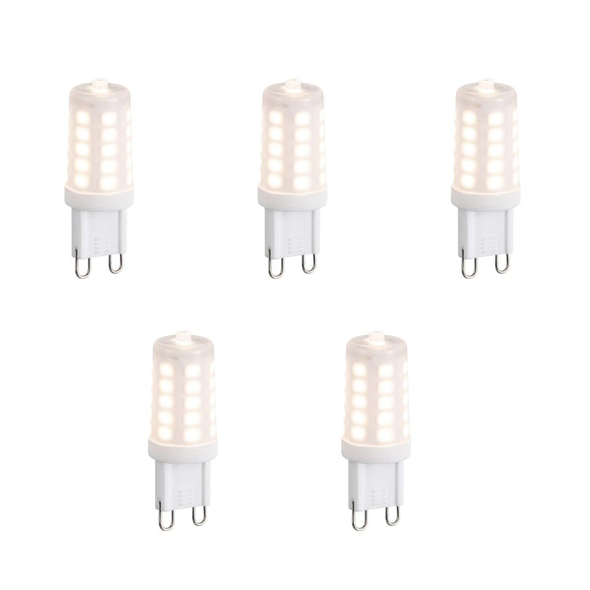 LUEDD Set van 5 G9 LED lampen, 3-staps dimbaar, opaal, 3W, 250 lm, 2700K