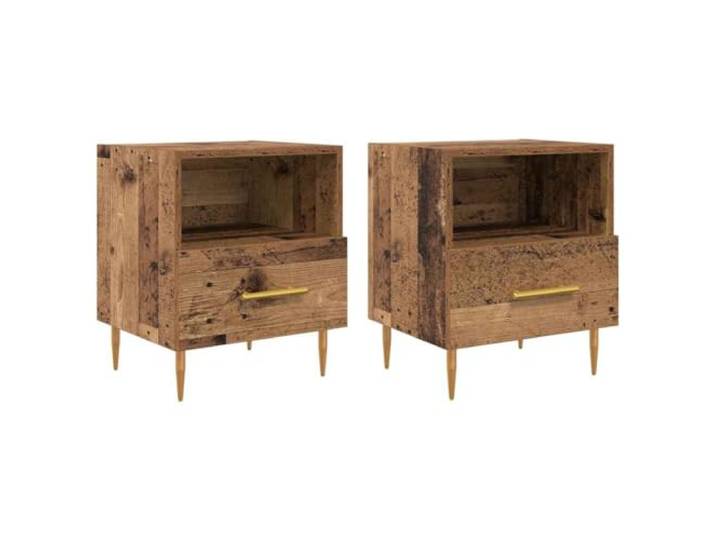 KDVXBCQJH Nachttisch 2er Set, Beistelltisch Altholz-Optik, 40x35x47,5 cm Zwei Schubladen bieten diskreten Stauraum im Schlafzimmer, während schräge Metallbeine für solide Stabilität sorgen.