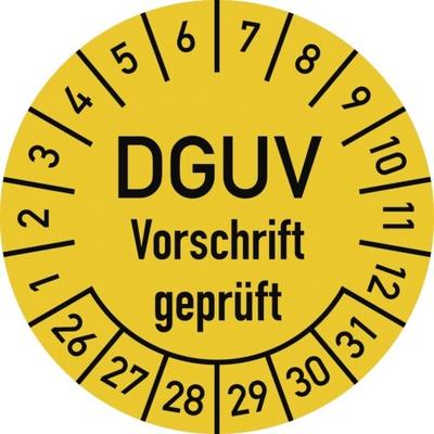 Dreifke® Prüfplakette DGUV Vorschrift geprüft,2026-2031,Dokumentenfolie,Ø30 mm,10 Stück/Bogen