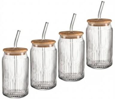 Jay Imports Ribbed Set of 4 Glass Sippers 18oz