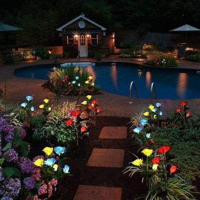 HomeDecorAndMore LLC Solar Powered LED Rose Light Red 4 Pack