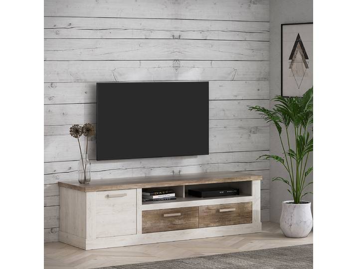 Meuble TV Panneau aggloméré plaxé Blanc/Beige/Marron 179cm