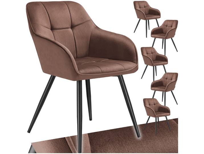 Stuhl Marilyn, Samtoptik, gesteppt - braun/schwarz, 6er Set