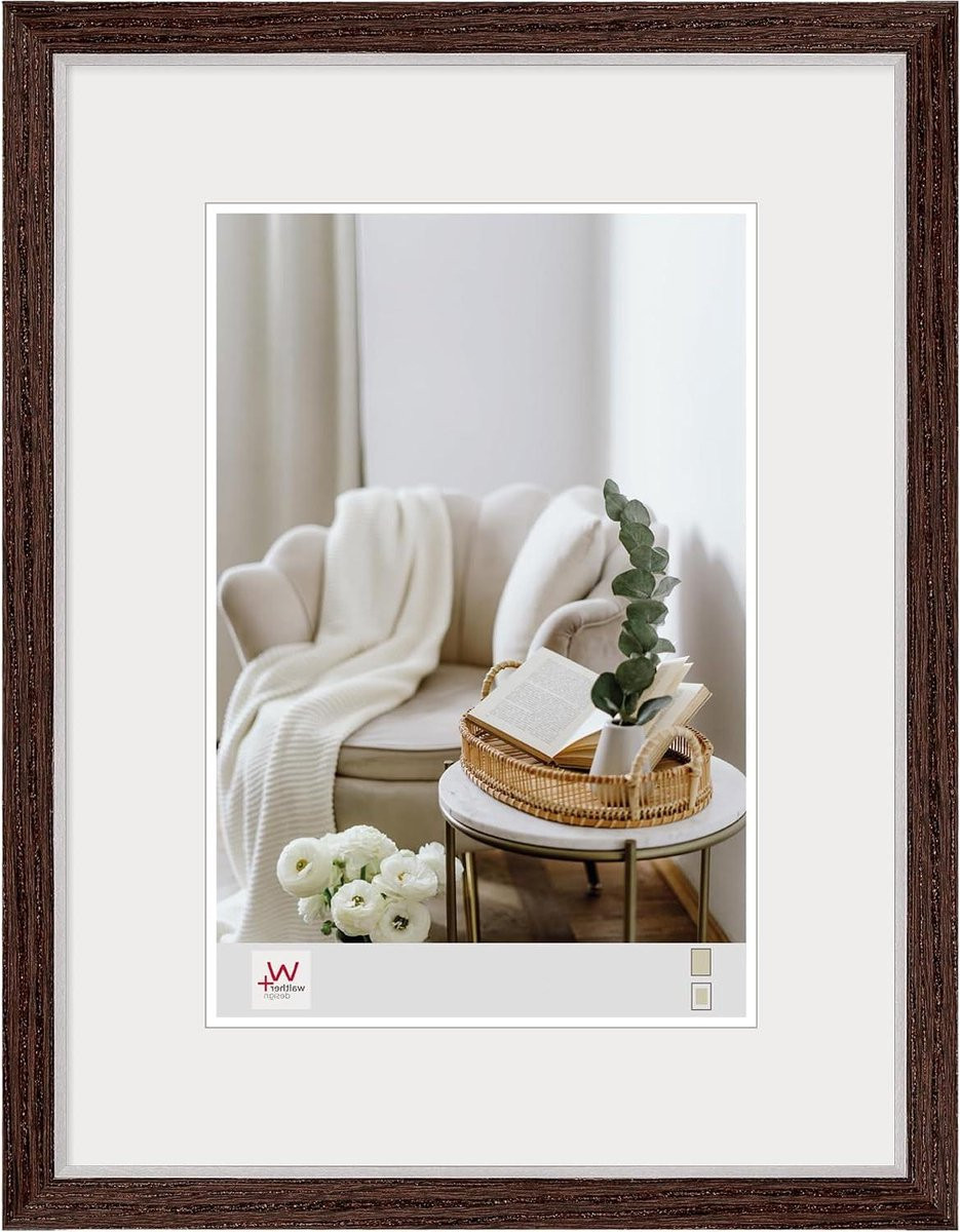 Houten Fotolijst Walnoot met Zilveren Binnenrand - 10x15 cm