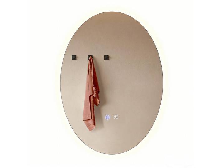 ZMH Badspiegel mit Beleuchtung Karvel 3/60/80 cm, Weiß, Glas, Mode, Oval, 60x80x3 cm, Badezimmer, Badezimmerspiegel, Badspiegel