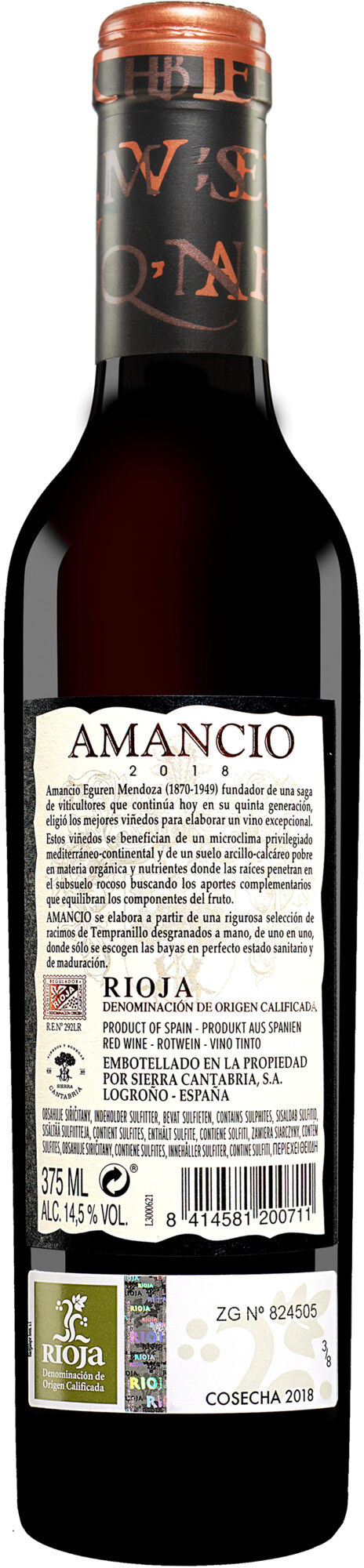 Sierra Cantabria Amancio Reserva - 0,375 L. 2018 14.5% Vol. Rotwein Trocken aus Spanien