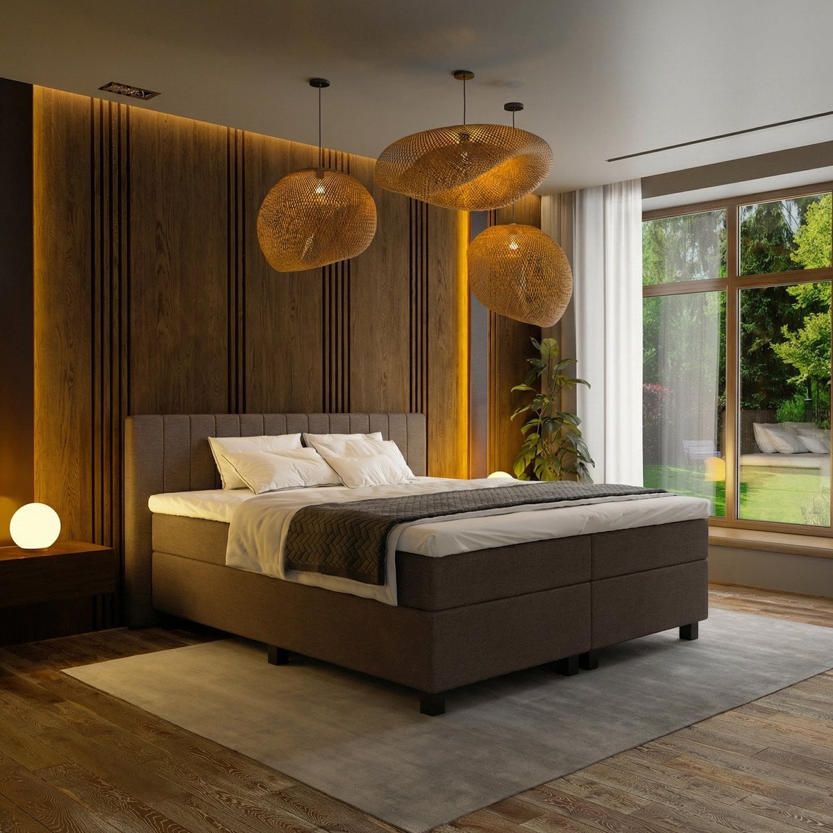 Mörgenn Boxspring Douze met Pocketvering en 12-Baans Hoofdbord, Bruin, 180x210 cm