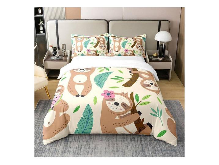 LuxusKollektion Kinderbettwäsche Bettwäsche Set 155x220cm Kawaii Sloth Tropisch Palm
