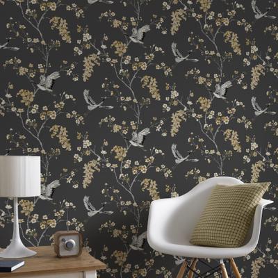 Vliestapete SUPERFRESCO EASY "Superfresco Easy Vliestapete Alexa Anthrazite Gold", gold (goldfarben), B:0,52m L:10,05m, Vlies, Tapeten, Superfresco Easy Vliestapete Alexa Crane Anthrazite Gold
