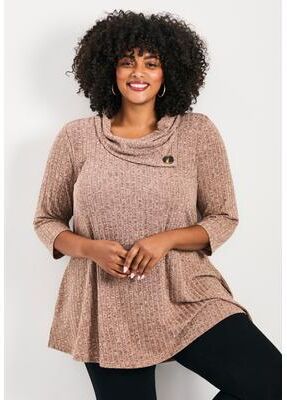 Plus Size Women's Miley Rib Hacci Button Tunic by Avenue in Chestnut (Size 18)