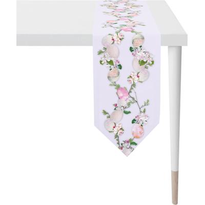 Tischband APELT "6907 HAPPY EASTER, Osterdeko, Ostern", bunt (weiß, flieder, rosa, grün), B:25cm L:175cm, Baumwolle, Polyester, Tischdecken, Digitaldruck