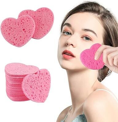 Uplift Essentials Heart Shaped Compressed Natural Wood Pulp Cellulose Facial Sponges 2.8 In X 2.4 In 20 Pack