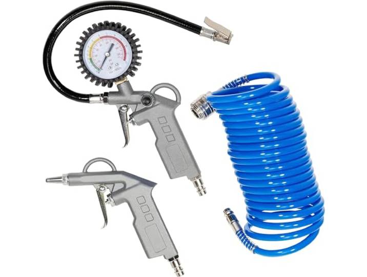 Güde Persluchtset 3-dlg. Metaal (3-delig: bandenpomp, spiraalslang 5 m, blaaspistool (elk met steeknippel) voor compressoren tot max. 10 bar)
