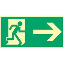 Schild Rettungsweg rechts, Kunststoff, langnachleuchtend, 160-mcd, 400x200 mm