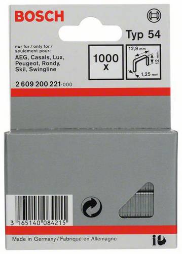 Bosch Accessories 2609200221 Flachdrahtklammern Typ 54 1000 St. Abmessungen (L x B) 12mm x 12.9mm