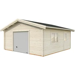 Palmako Garage Roger 27,7 m2 - 70 mm - mit Sektionaltor naturbelassen