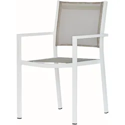 Stuhl Aria, aus Aluminium und Textilene, stapelbar, Outdoor, weiß taupe, pflegeleicht