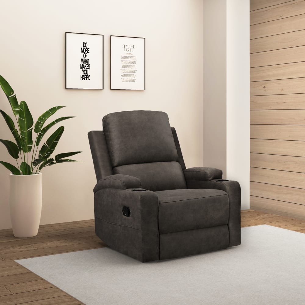 Loft24 Fauteuil relax manuel en microfibre anthracite Gris 87x105x94cm
