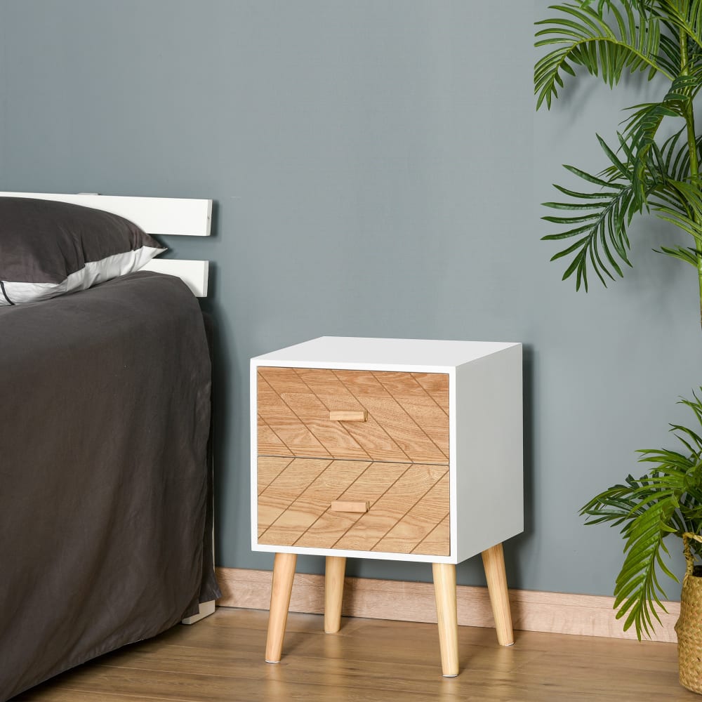 Homcom Chevet design scandinave bicolore blanc hêtre Blanc 40x56x30cm