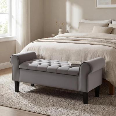 CLICKBIN Upholstered Velvet Storage Ottoman Bench with Lift-Top Storage and Solid Rubberwood Legs