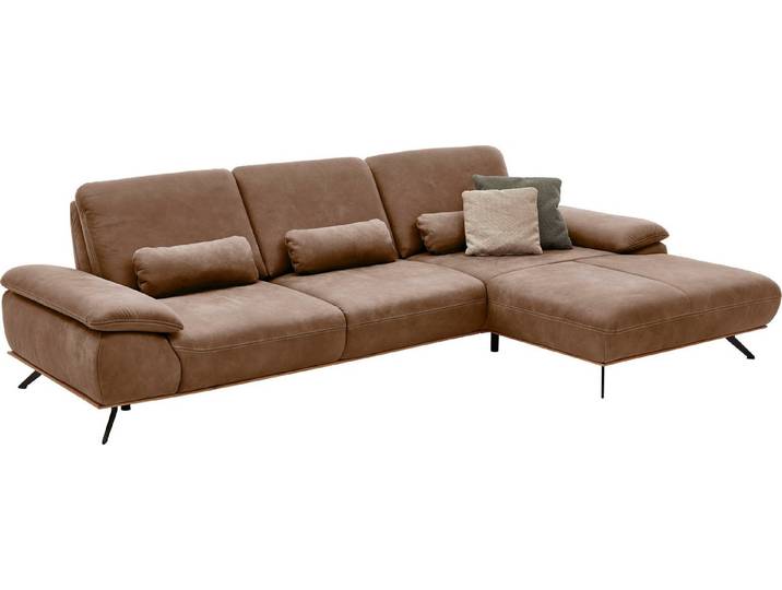 Die PlanBar Ecksofa PN-EM18063 L-Form, B: 322 cm, optional mit echt bezogenem Rücken, Sitztiefen- und Armteilverstellung
