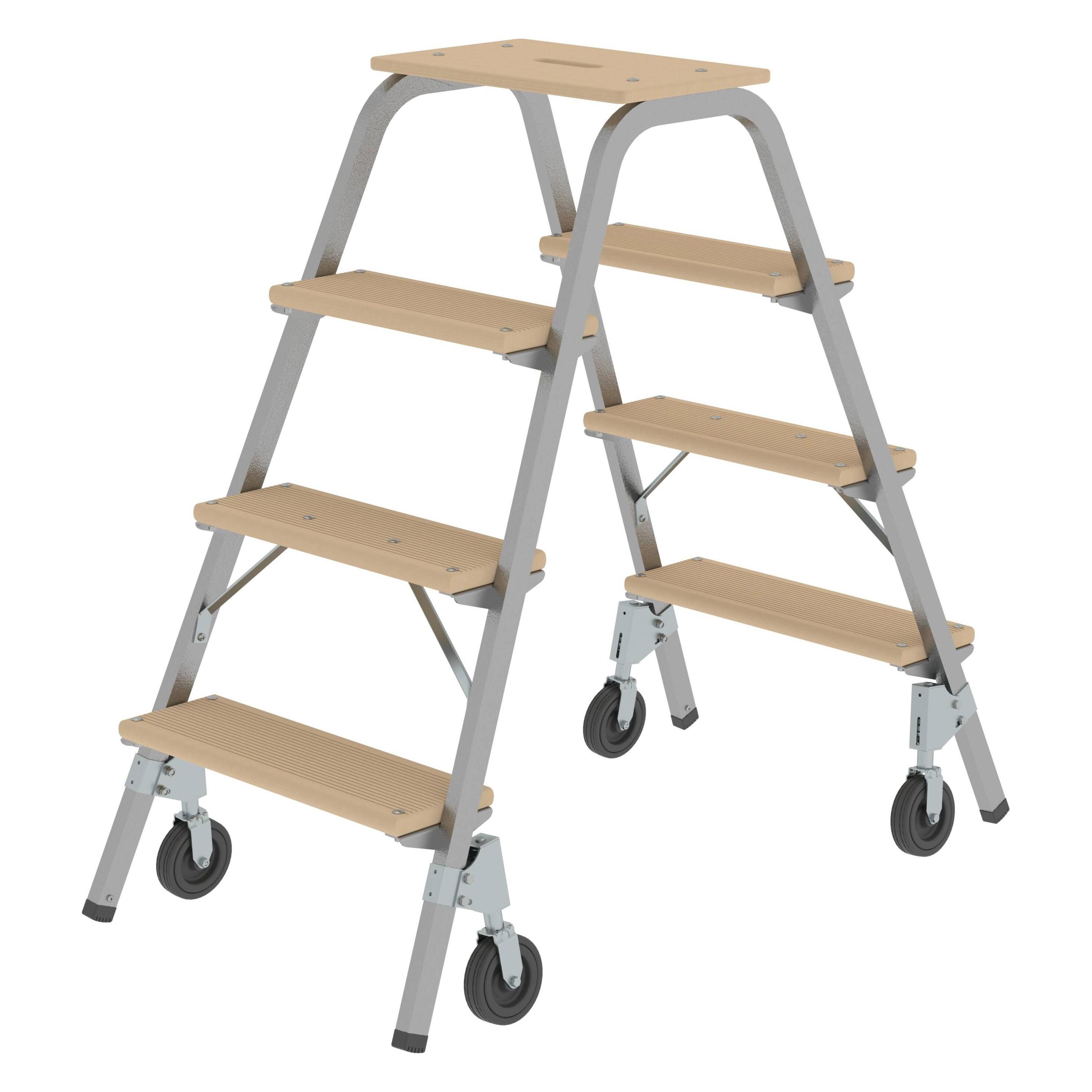 Munk Stahl-Holz-Tritt mit Bockrollen 2x4 Stufen (100 cm) (228733)