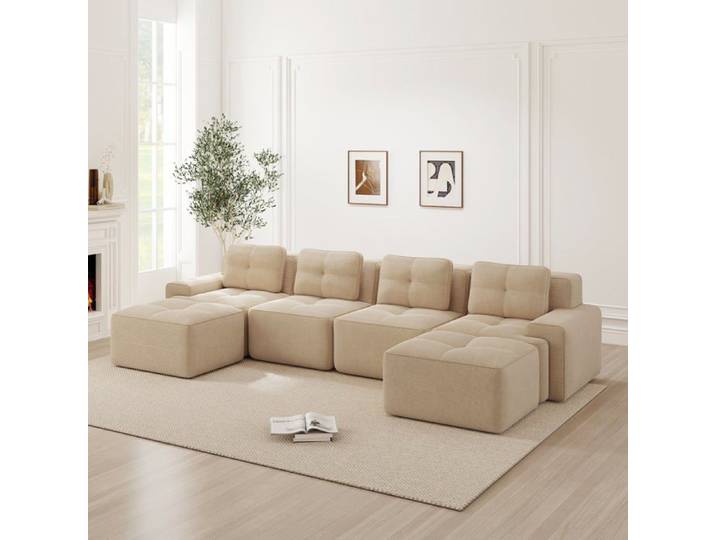 Logidon Canapé Modulable Cloud En Velours Côtelé Quatre Places Assemblage Gratuit Beige