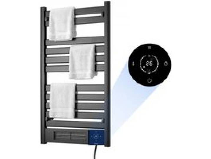 VEVOR Badheizkörper Elektrisch 11 Balken Handtuchheizkörper 550x1015 mm Schwarz, Handtuchwärmer, Fernbedienung & App mit Touchscreen, 0-24-Stunden-Timer, Temperaturbereich von 5 bis 40 °C, IPX4 wasserdicht
