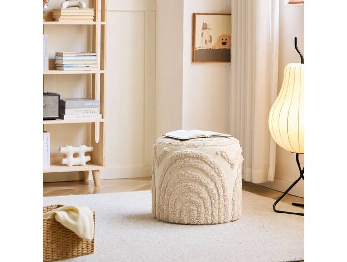 Pouf en tissu beige style scandinave