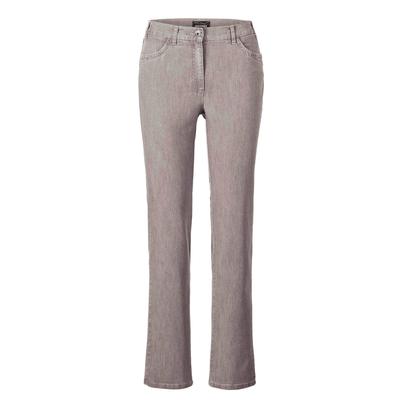 Stretch-Jeans GOLDNER "Kurzgröße Edel geschmückte Jeanshose Carla", Damen, Gr. 19, K-Gr, beige (helltaupe), Obermaterial: 83% Baumwolle CO. 16% Polyester PES. 1% Elasthan EL., Jeans