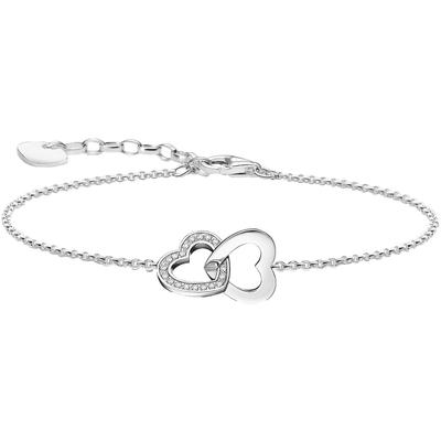 Armband THOMAS SABO "mit verschlungenen Herzen" Gr. 19, bunt (silberfarben, weiß, weiß), Armbänder, Damen, 19, Silber 925 (recycelt), Armband, mit Zirkonia (synth.)