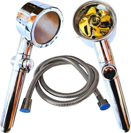 Gouden waterbesparende regendouche met handdouche, massagefunctie en 1,5 m slang