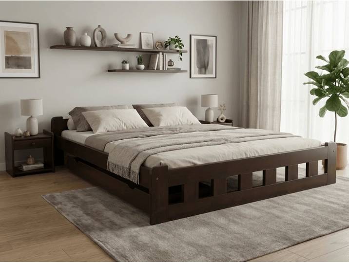 Hochbett Naomi 180 x 200 cm, Nussbaum Matratze: Ohne Matratze, Lattenrost: Ohne Lattenrost