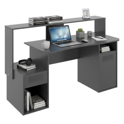 Dmora Schreibtisch Manos, moderner Multifunktions-Gaming-Schreibtisch, Studiertisch für PC und CD-Halter, Anthrazit, ohne LED-Leuchten