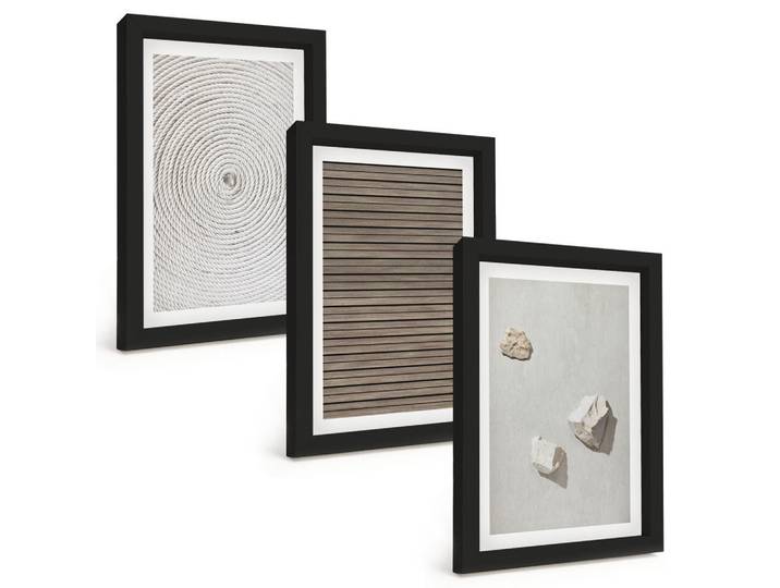 Tulup Bilder SET 3er Set - 20x30 cm Schwarzer Rahmen - Natürliche Texturen Holz Stein, Kunststoff, Rechteckig, 20x30 cm, Fotografie, Bilder & Rahmen, Bilder