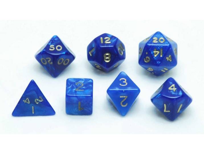 HOT Games Dobbelstenen Set - 7 stuks - Blauw marmer/parelmoer
