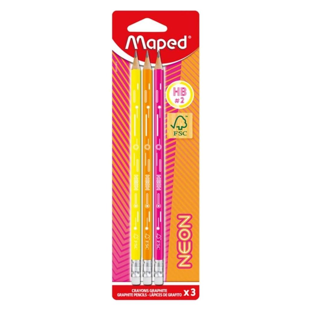 Maped Bleistift mit Radiergumme 3er NEON (HB, 3x) (853710FC)