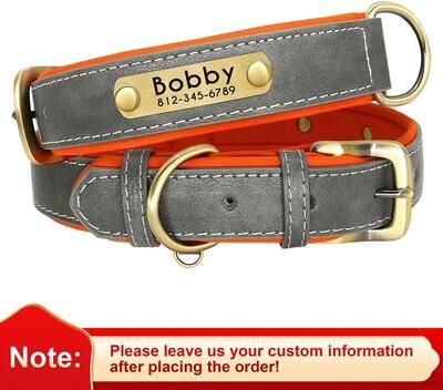 Uplifted Finds Customized Padded PU Leather Nameplate Collar gray l