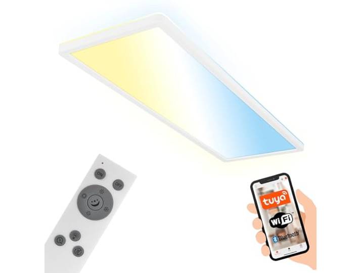 BRILONER - LED Deckenlampe flach Smart Home, App- Sprachsteuerung, dimmbar, CCT, Lampe, Deckenleuchte, Wohnzimmerlampe, LED Panel, Küchenlampe, Schlafzimmerlampe, 58x20x3 cm, Weiß