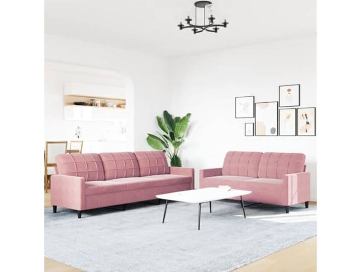 KTHLBRH Set aus 2 Sofas aus rosafarbenem Samt, 2-Sitzer und 3-Sitzer Gestell aus robustem Metall, Polsterung aus Schaumstoff, modernes Design
