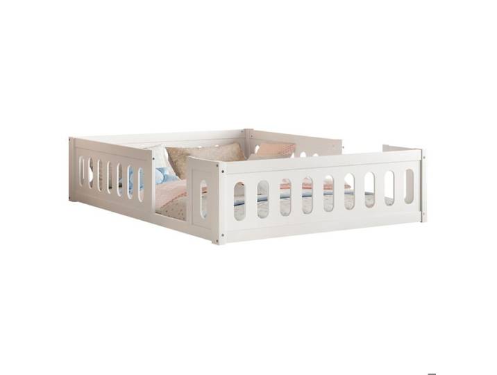 Lit plateforme en bois 140x200 avec garde-corps coloris blanc