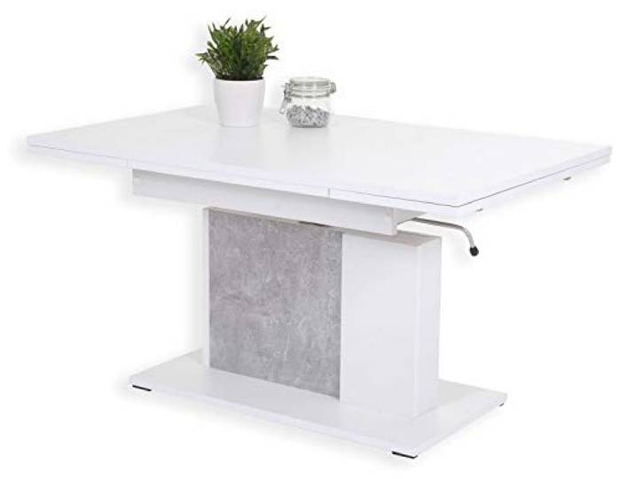 Hela Tische GmbH Couchtisch Funktionstisch Tisch Linus höhenverstellbar ausziehbar Betongrau/Weiß